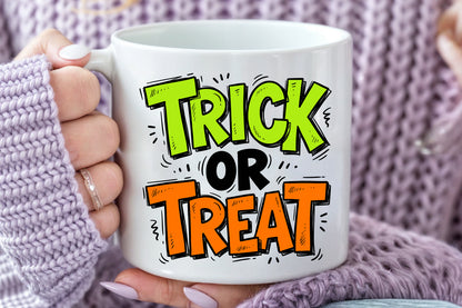 Trick or Treat PNG Funny Halloween Typography Neon Spooky Sublimation Design