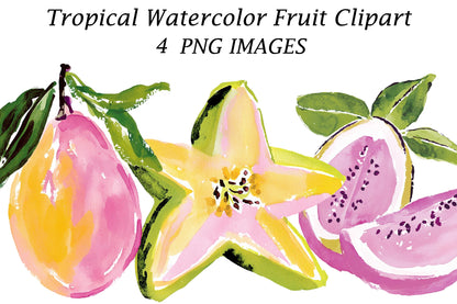 Tropical Watercolor Fruit Clipart | Exotic Summer Fruit PNG Bundle