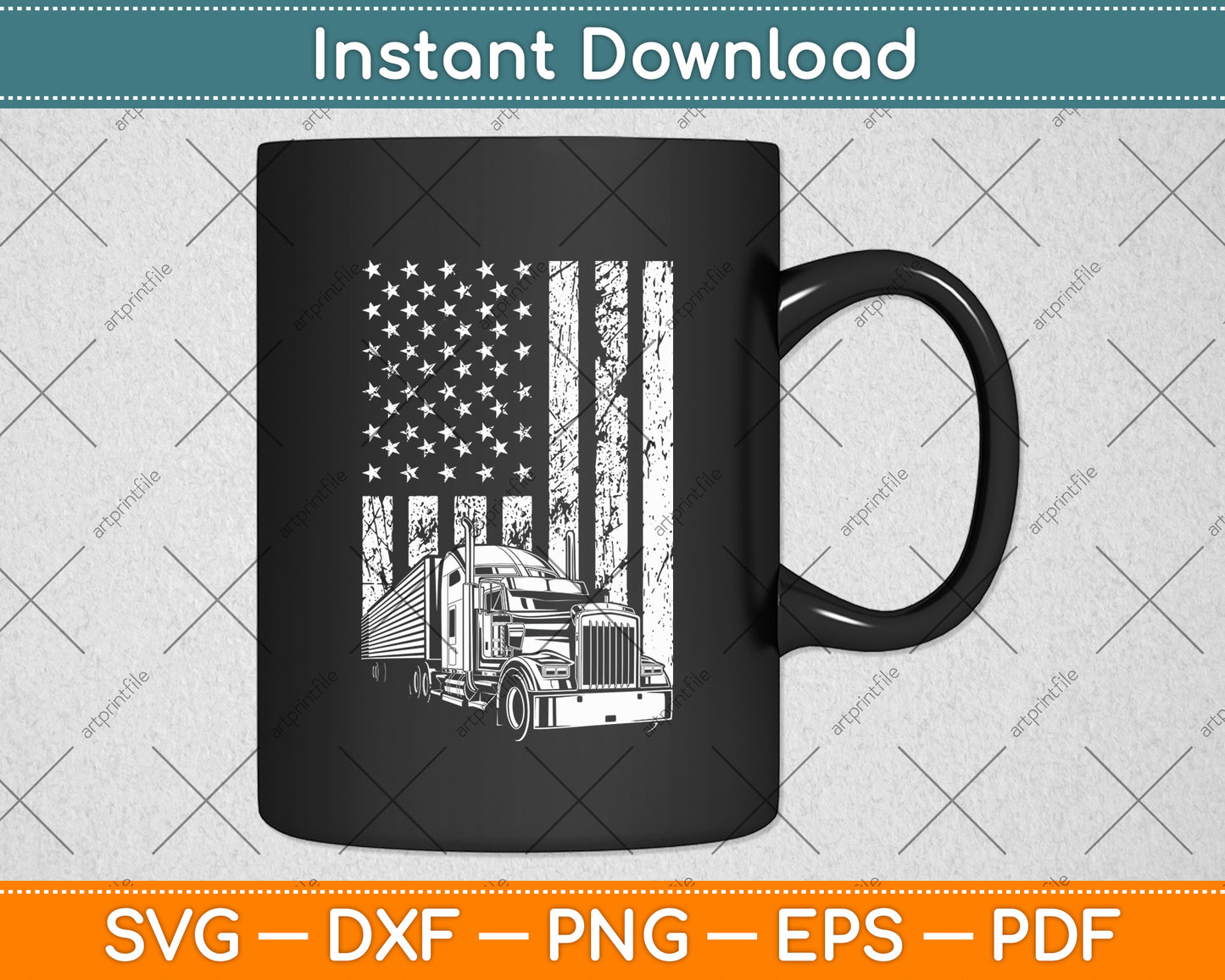 Trucker Dad Semi Truck Driver USA Flag Trucking 4th Of July Svg Digital Cutting File