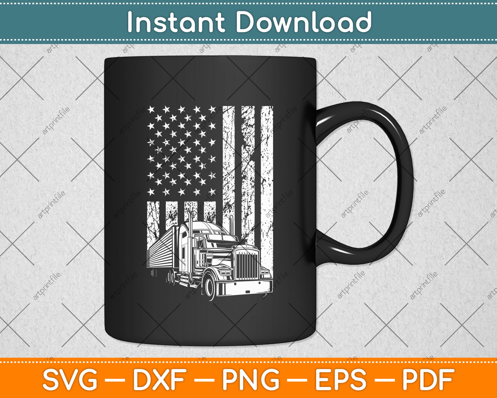 Trucker Dad Semi Truck Driver USA Flag Trucking 4th Of July Svg Digital Cutting File