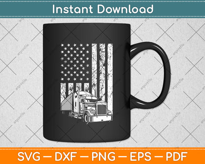 Trucker Dad Semi Truck Driver USA Flag Trucking 4th Of July Svg Digital Cutting File