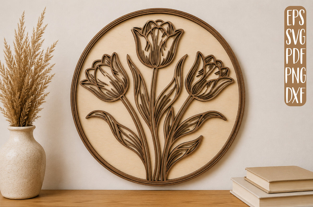 Tulip Flower Layered Laser Cut SVG