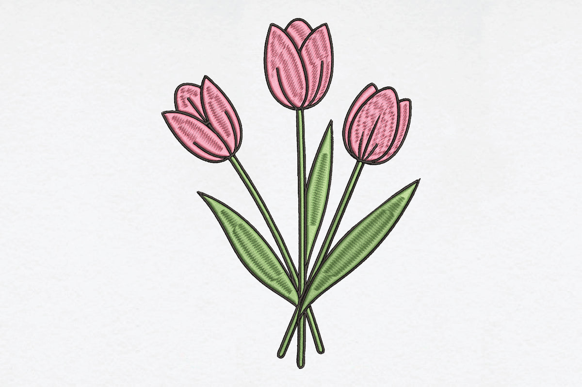 Pink Tulip Flower Embroidery Design
