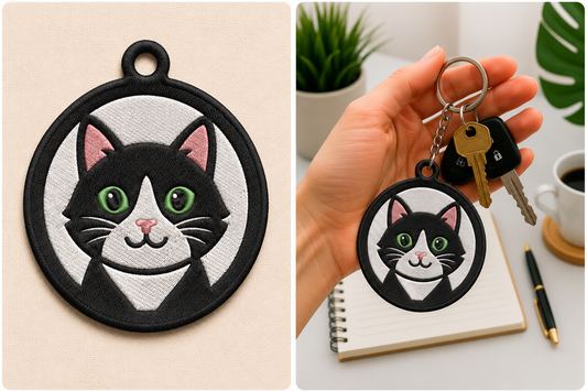 Tuxedo Cat Keychain Embroidery Design