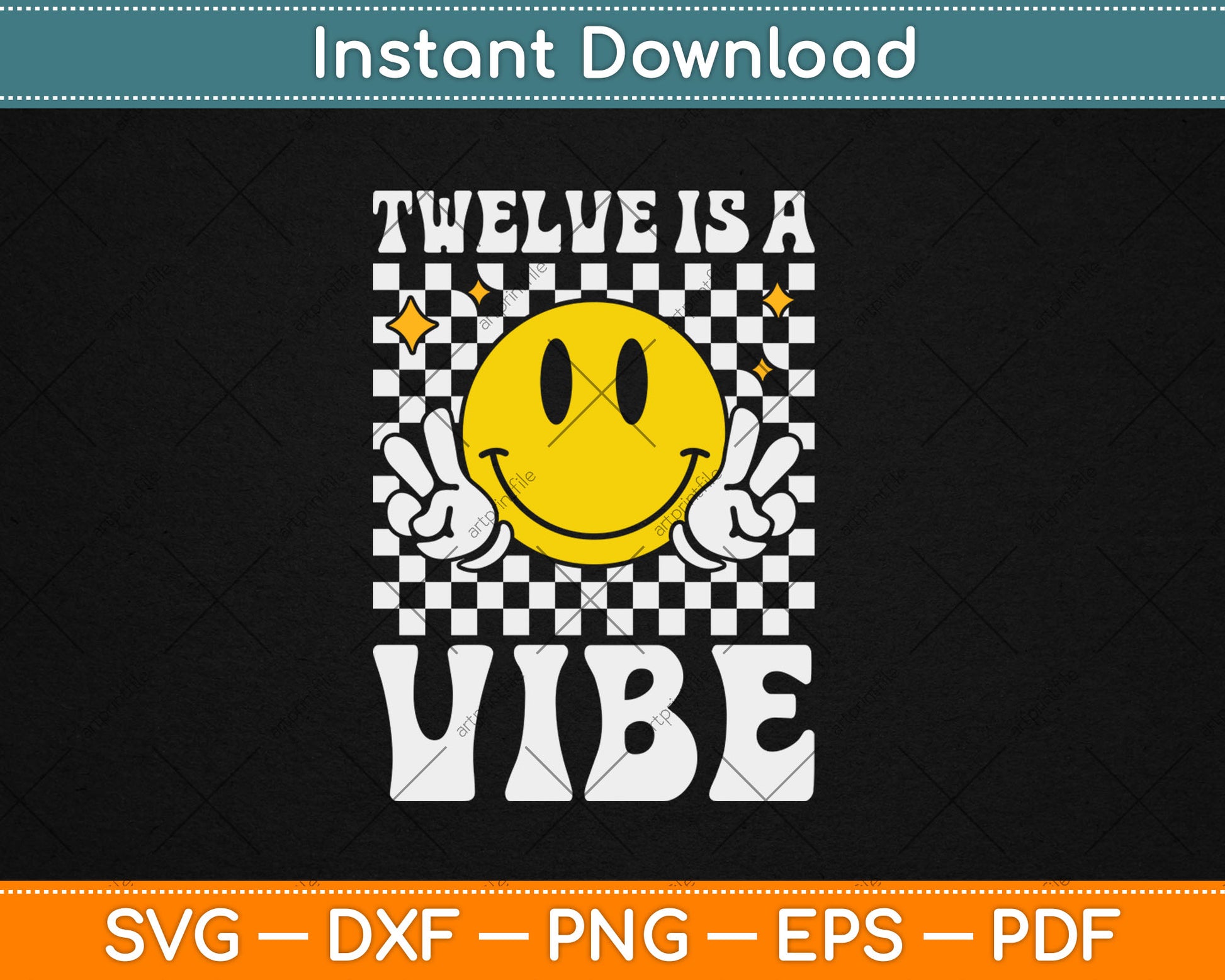 Twelve Is A Vibe 12th Birthday Groovy Boys Girls 12 Year Old Svg Png Digital File
