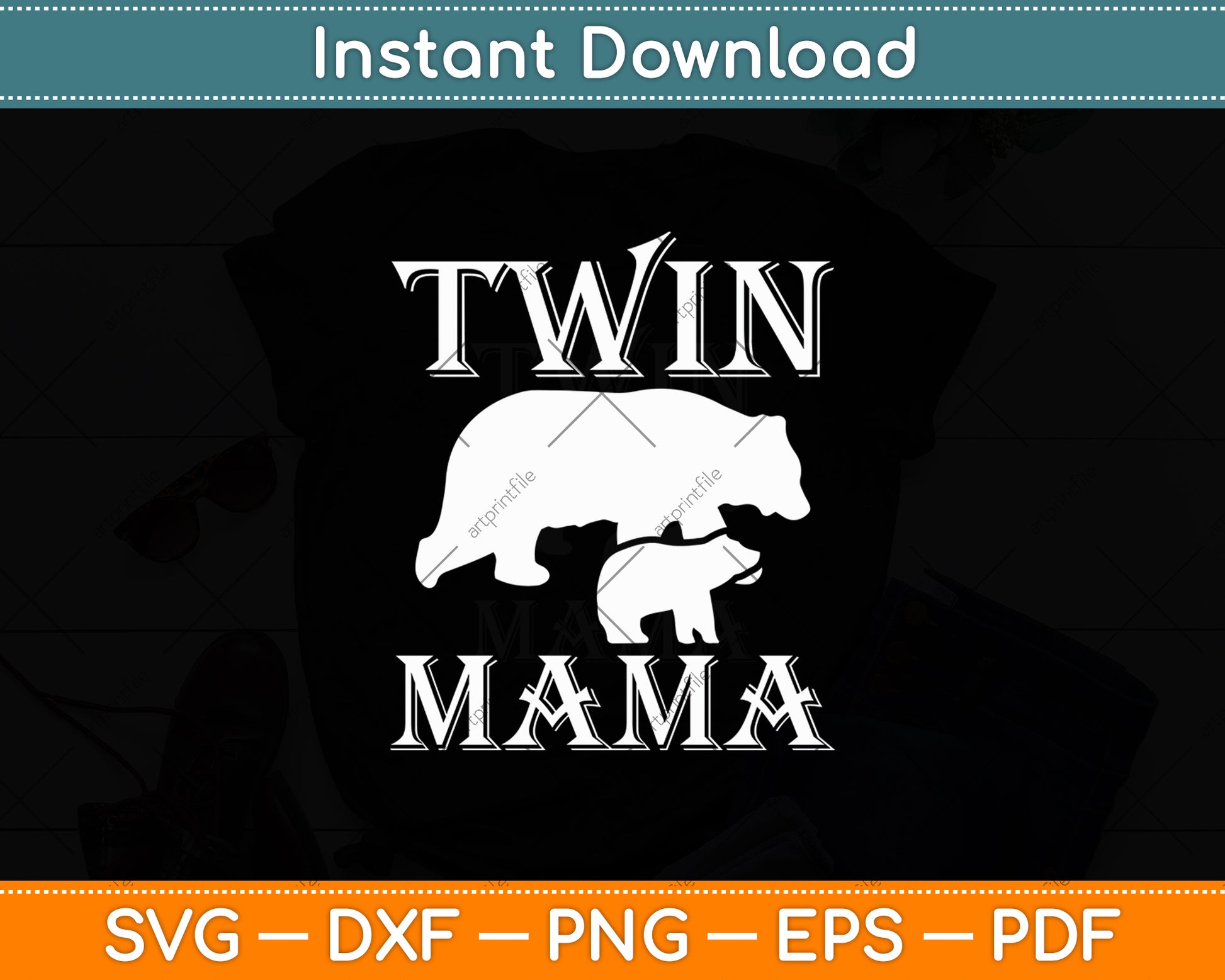 Twin Mama Mom Distressed Mothers Day Svg Digital Cutting File