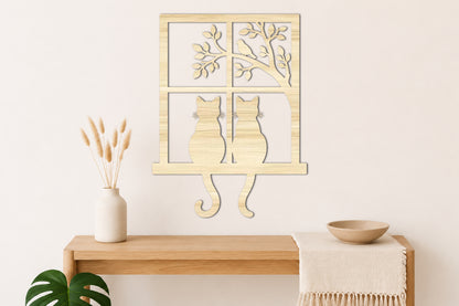 Two Cats Window Wall Art SVG | Cat Window Laser Cut Design