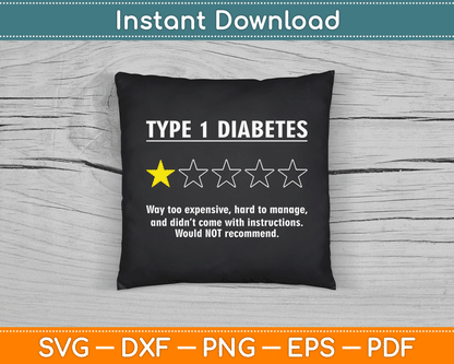 Type 1 Diabetes T1D One Star Rating Funny Awareness SVG Digital Cutting File
