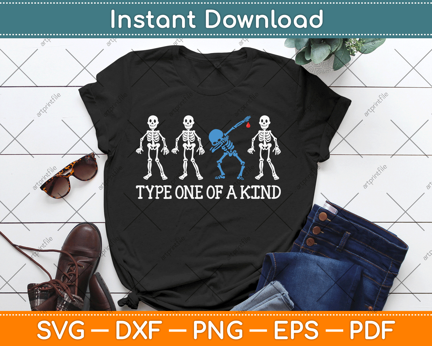 Type One Of A Kind Type 1 Diabetes Awareness Skeleton SVG Digital Cutting File
