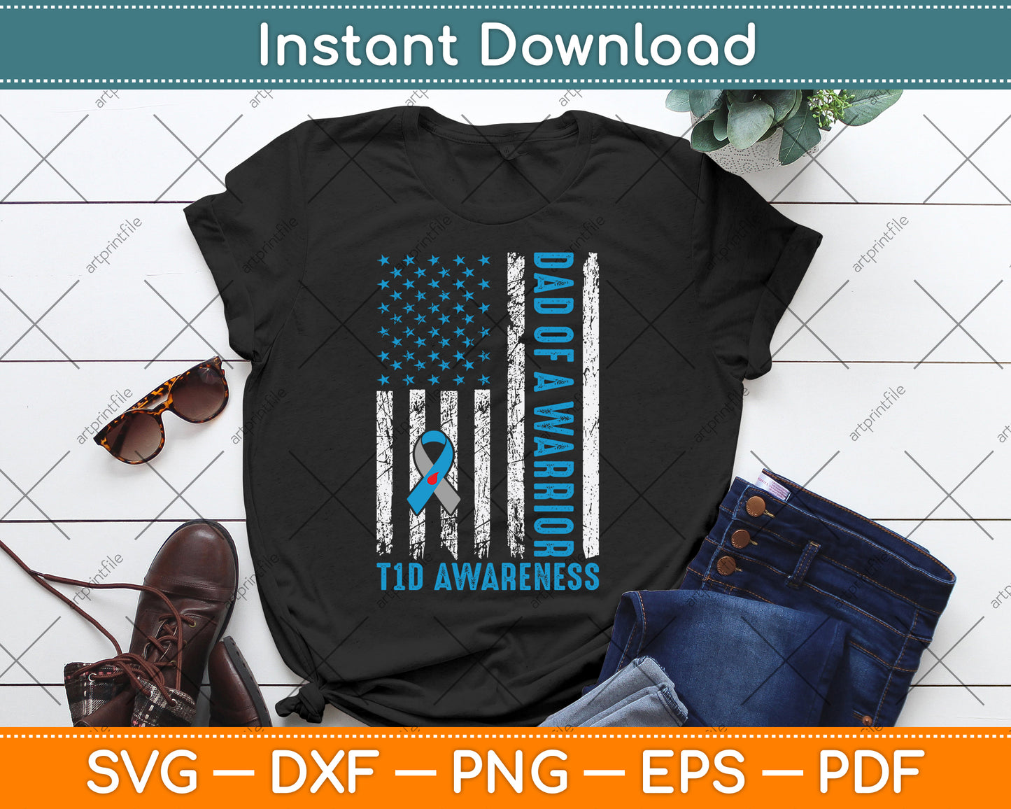 Type 1 Diabetes Awareness T1D Dad of Warrior Type 1 Diabetic SVG Digital Cutting File