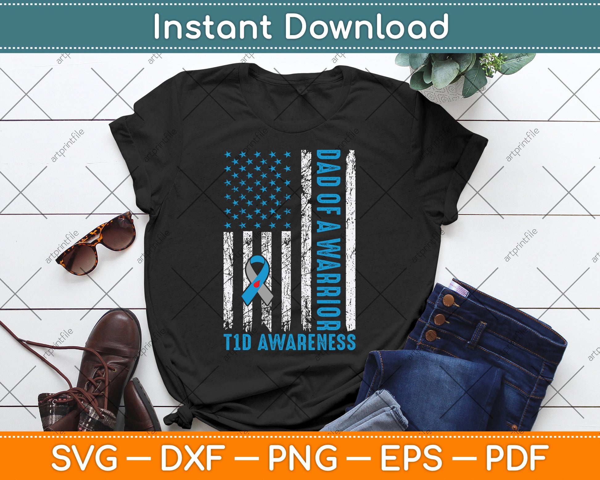Type 1 Diabetes Awareness T1D Dad of Warrior Type 1 Diabetic SVG Digital Cutting File