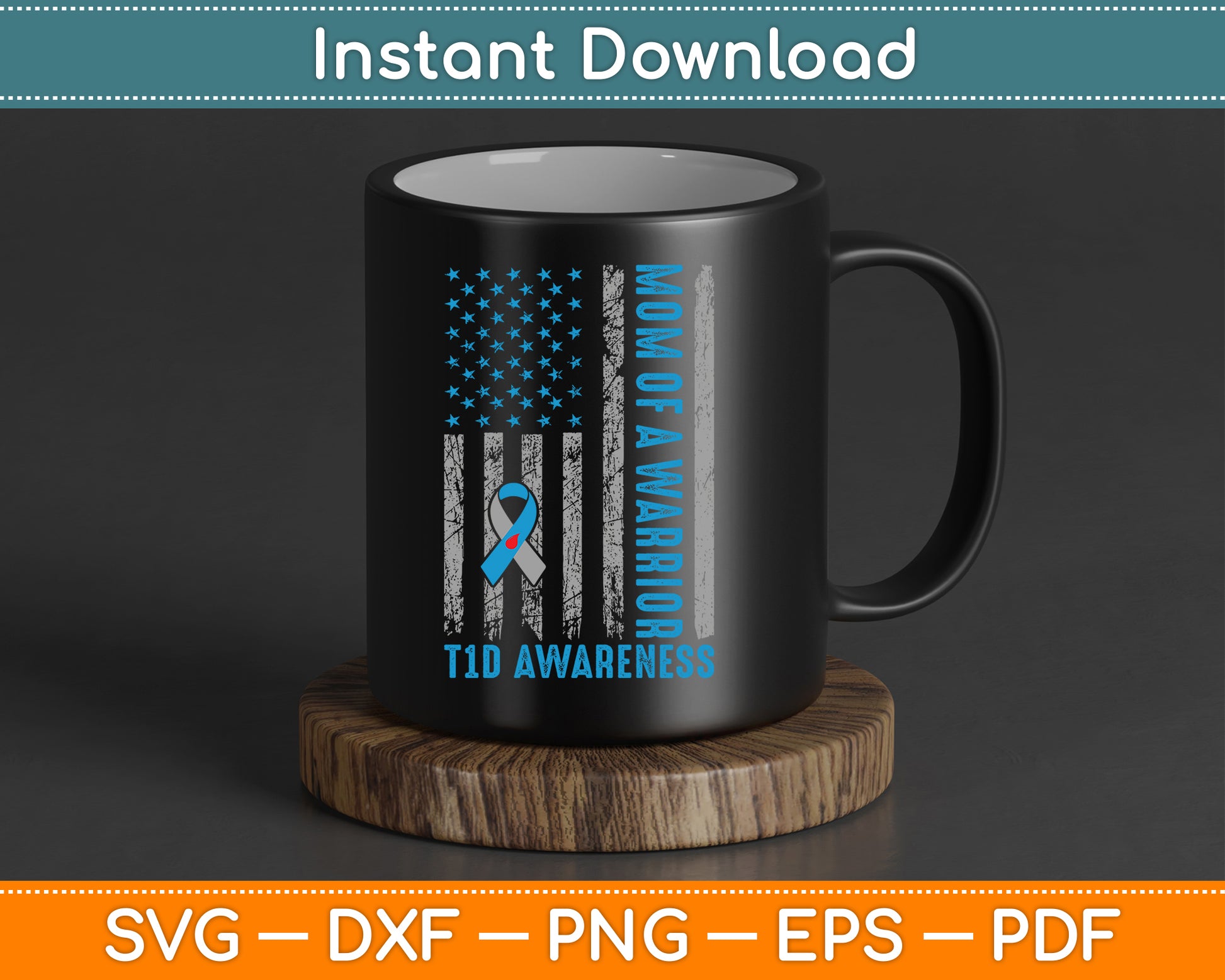 Type 1 Diabetes Awareness T1D Mom of Warrior Type 1 Diabetic SVG Digital Cutting File