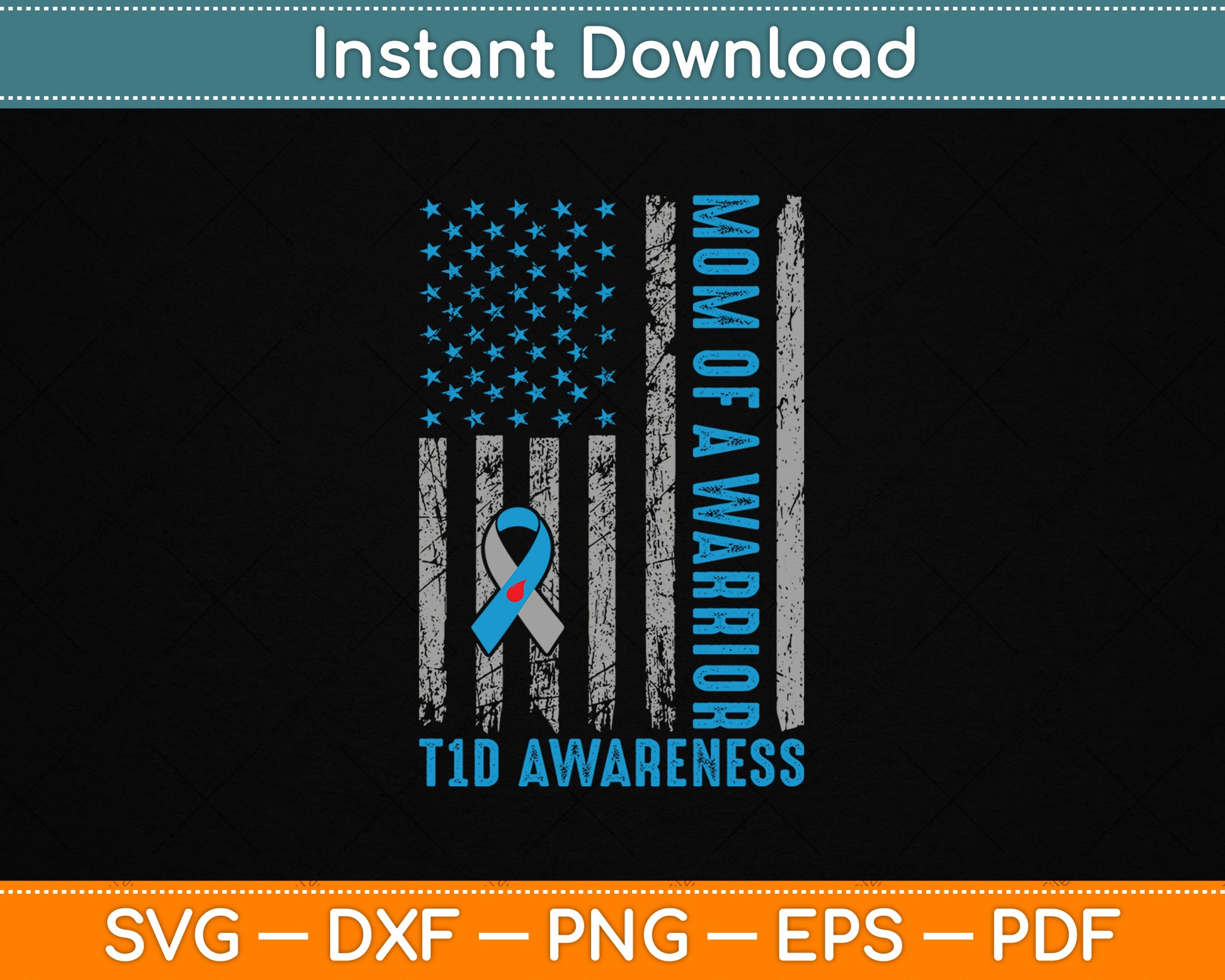 Type 1 Diabetes Awareness T1D Mom of Warrior Type 1 Diabetic SVG Digital Cutting File