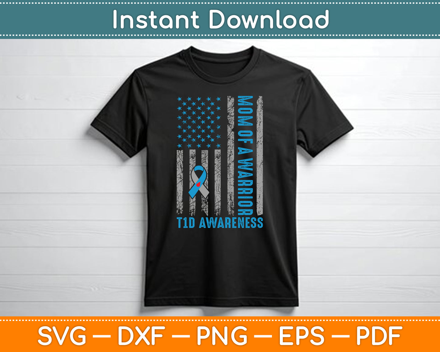Type 1 Diabetes Awareness T1D Mom of Warrior Type 1 Diabetic SVG Digital Cutting File