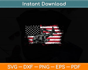 UH-60 Black Hawk Helicopter Vintage American Flag Veteran Svg Digital Cutting File