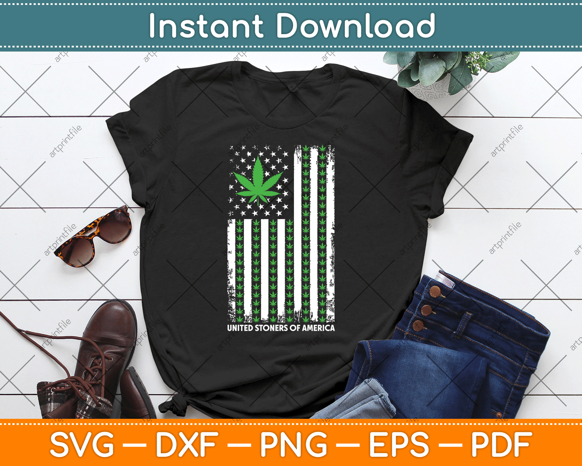 USA Flag Marijuana Leaf Flag Weed United Stoners Of America SVG Digital Cutting File