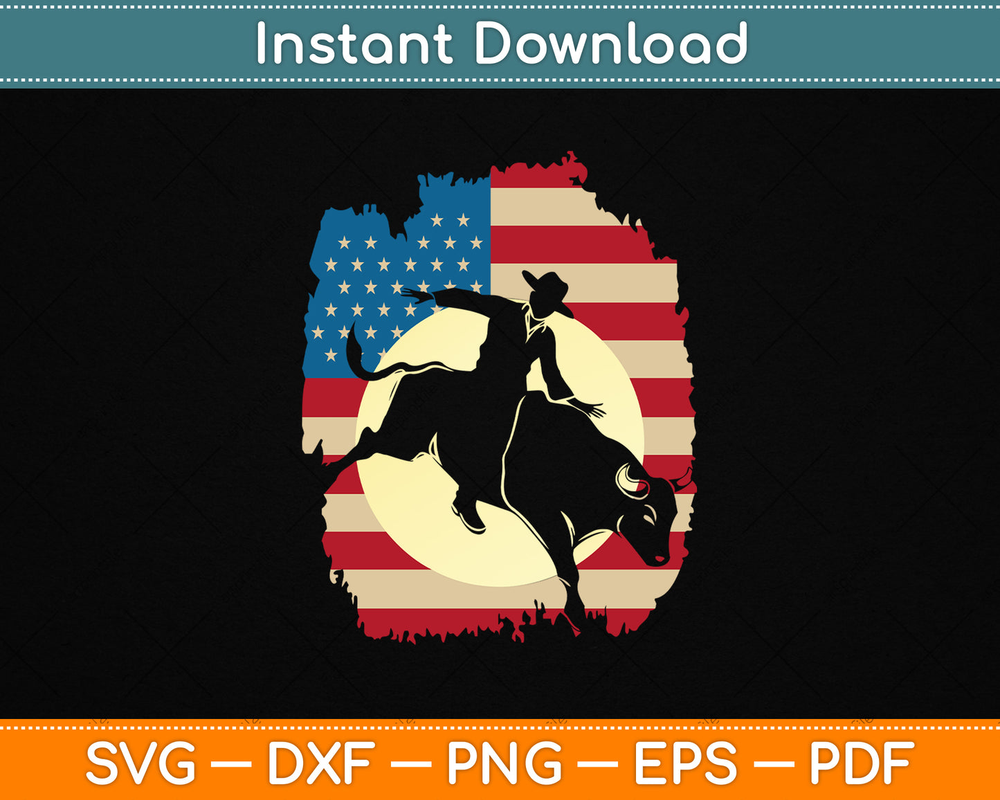 USA Flag Rodeo Lover Bull 4th of July Patriotic Cowboy SVG File