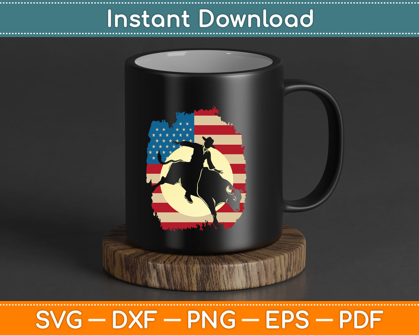 USA Flag Rodeo Lover Bull 4th of July Patriotic Cowboy SVG Digital Cutting File