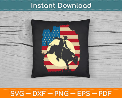 USA Flag Rodeo Lover Bull 4th of July Patriotic Cowboy SVG Digital Cutting File