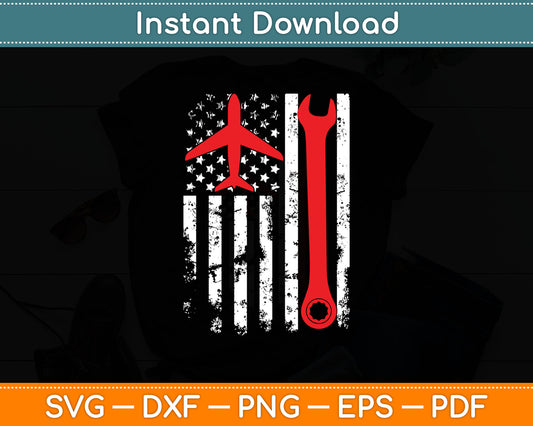 US Flag Airplane Mechanic Tools Aviation Technician Plane Lover Svg Digital Cutting File