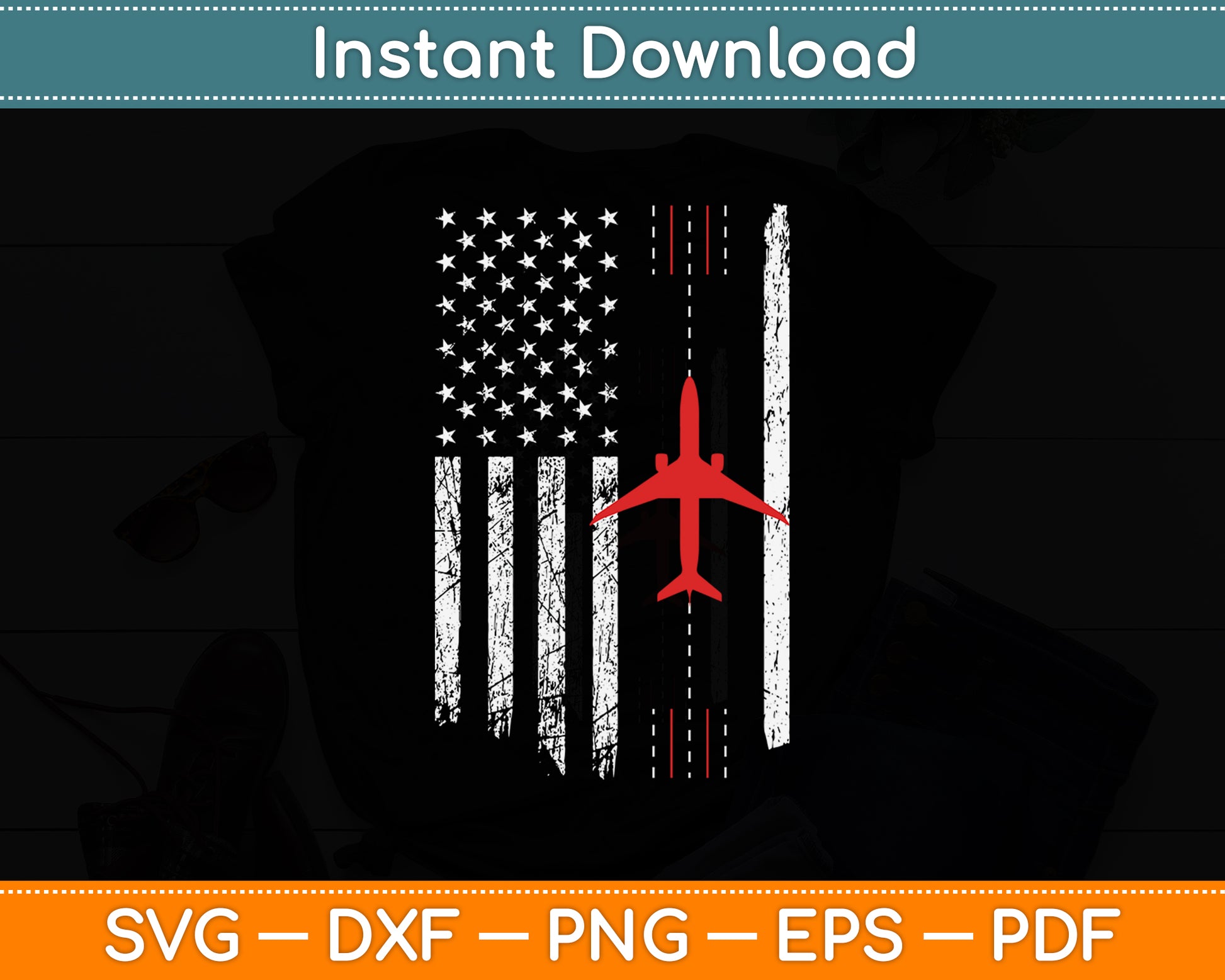 US Flag Airport Runway! Airplane Pilot Svg Png Dxf Digital Cutting File