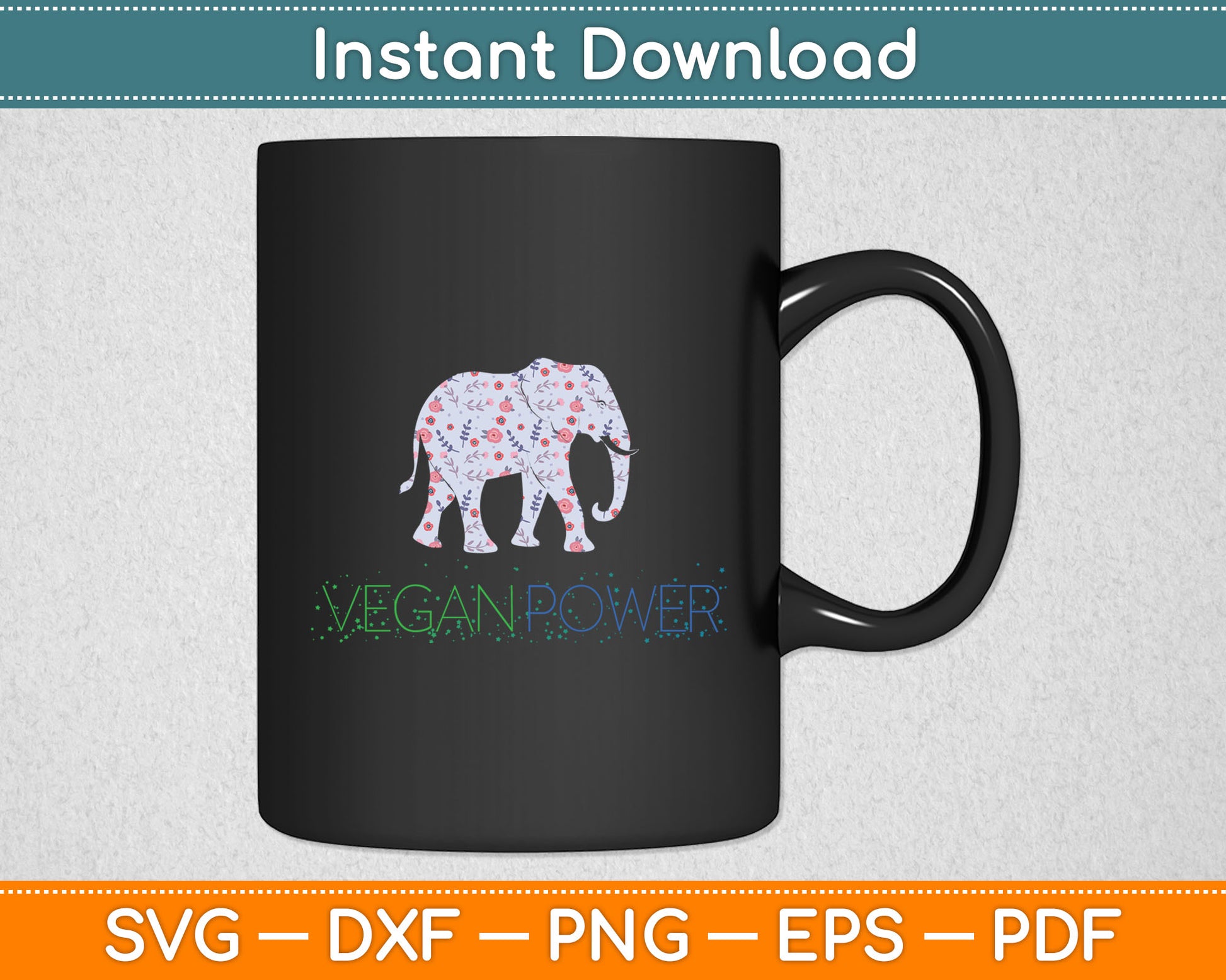 Vegan Power Elephant Mandala Svg Digital Cutting File