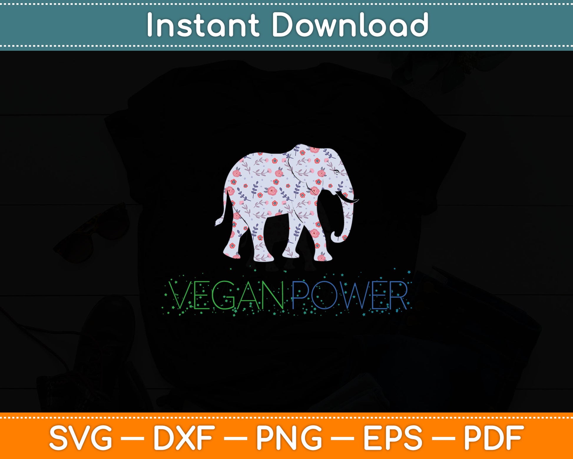 Vegan Power Elephant Mandala Svg Digital Cutting File