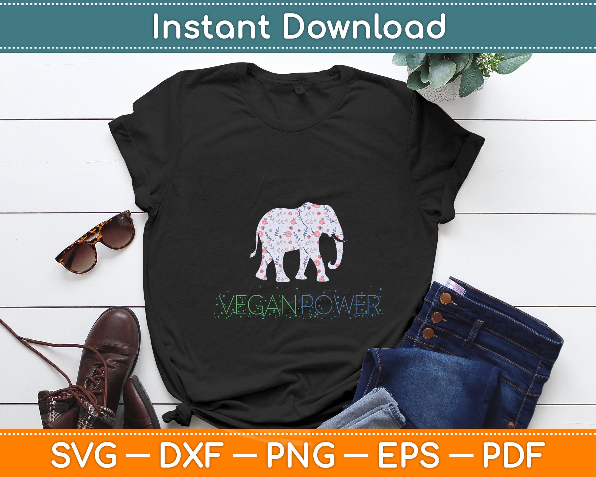 Vegan Power Elephant Mandala Svg Digital Cutting File