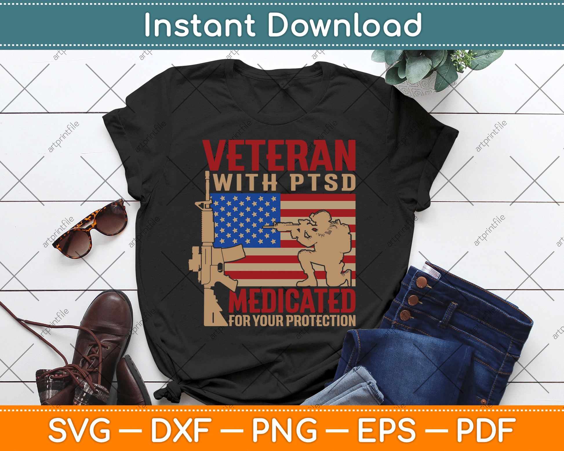 Veteran With PTSD Medicated For Your Protection SVG Digital Cutting File