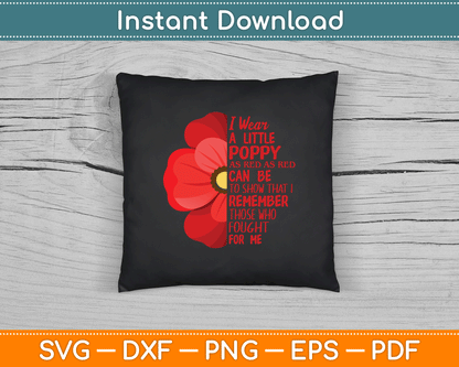 Veterans Day Lest We Forget Red Poppy Flower USA Memorial SVG Digital Cutting File