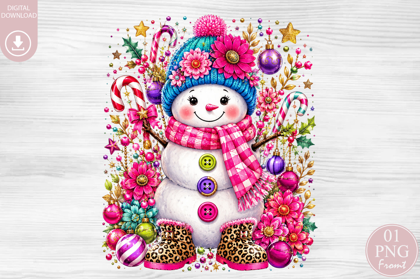 Vibrant Pink Christmas Snowman Sublimation PNG