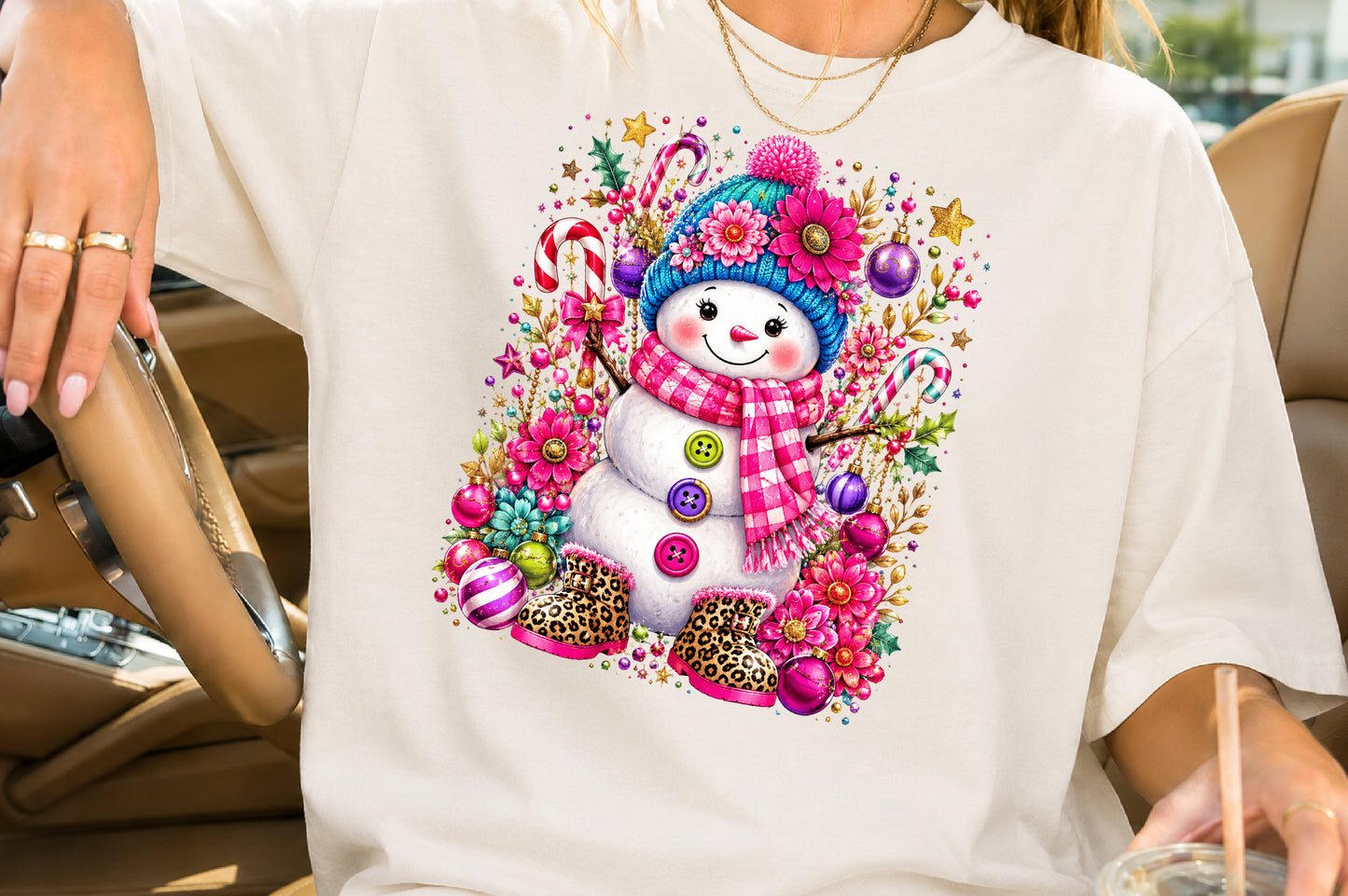 Vibrant Pink Christmas Snowman Sublimation PNG