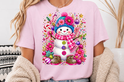 Vibrant Pink Christmas Snowman Sublimation PNG