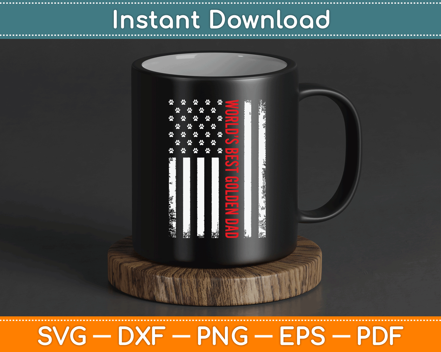Vintage American Flag World’s Best Golden Retriever Dad SVG Digital Cutting File