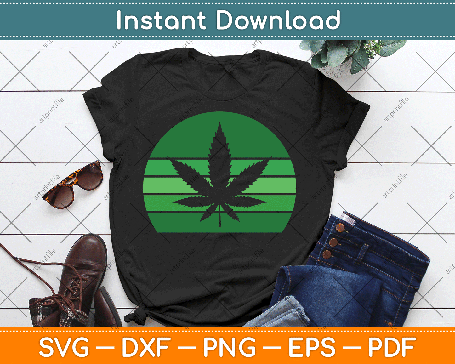 Vintage Marijuana Pot Leaf Hemp Leaf Retro SVG Digital Cutting File