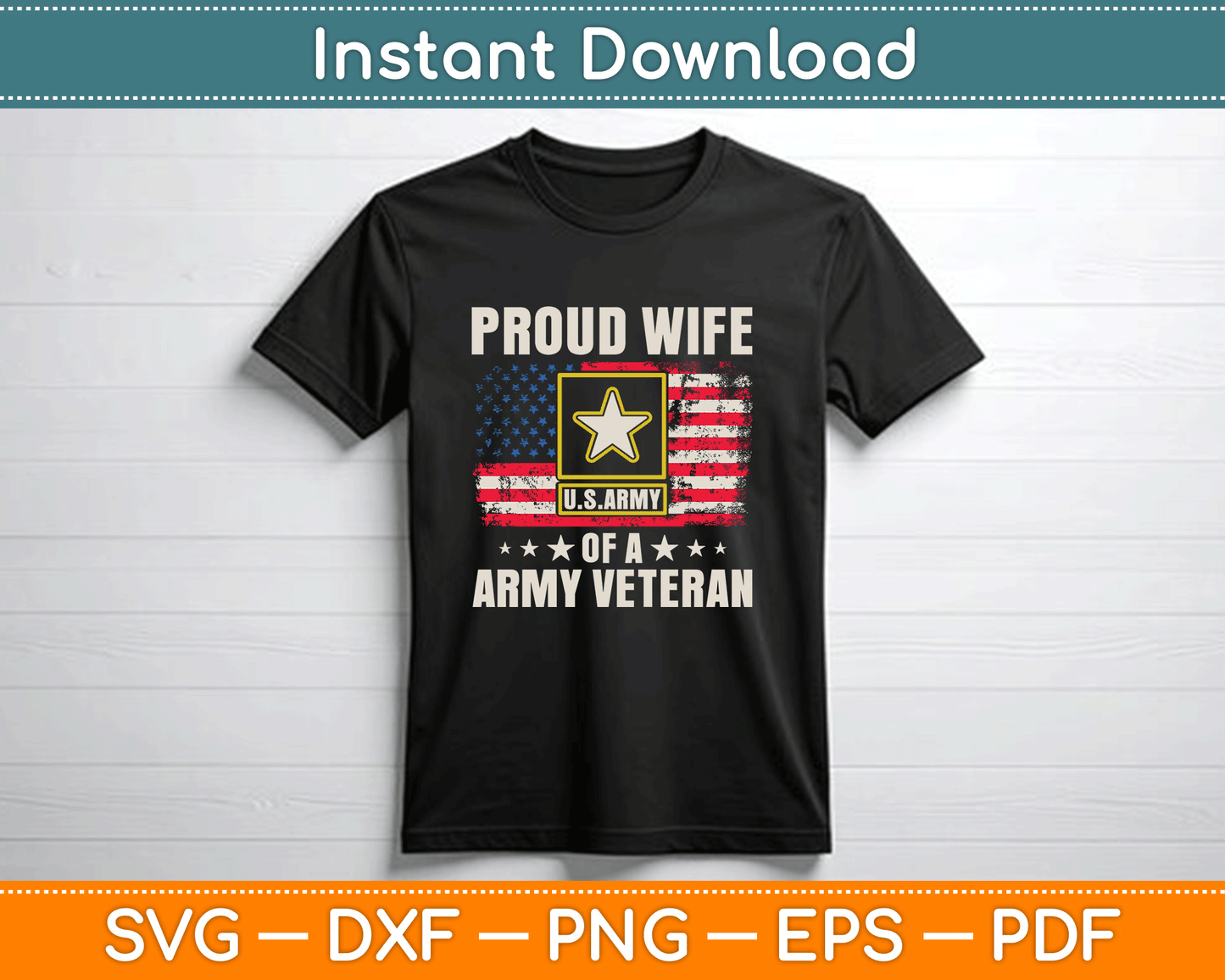 Vintage Proud Wife Of A Army Veteran With American Flag SVG Cutting File
