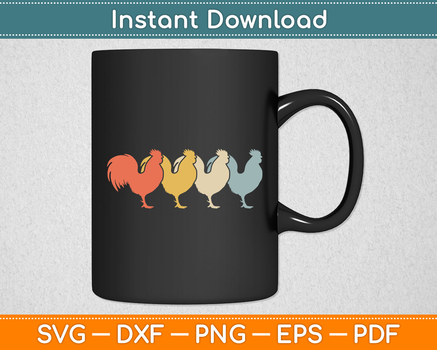Vintage 1980s Retro Rooster Poultry Farmer Chicken Svg Png Dxf Digital Cutting File