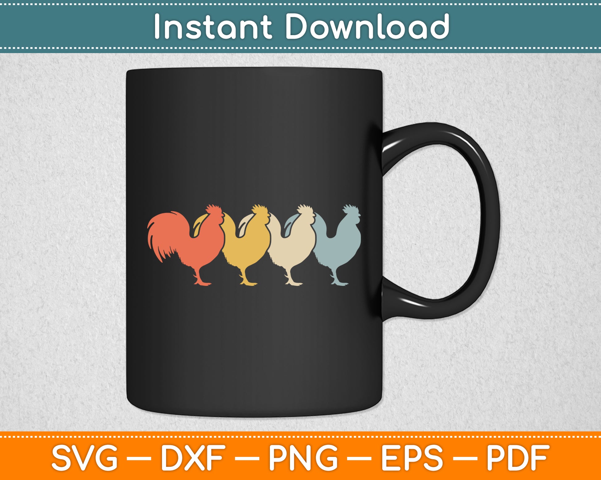 Vintage 1980s Retro Rooster Poultry Farmer Chicken Svg Png Dxf Digital Cutting File