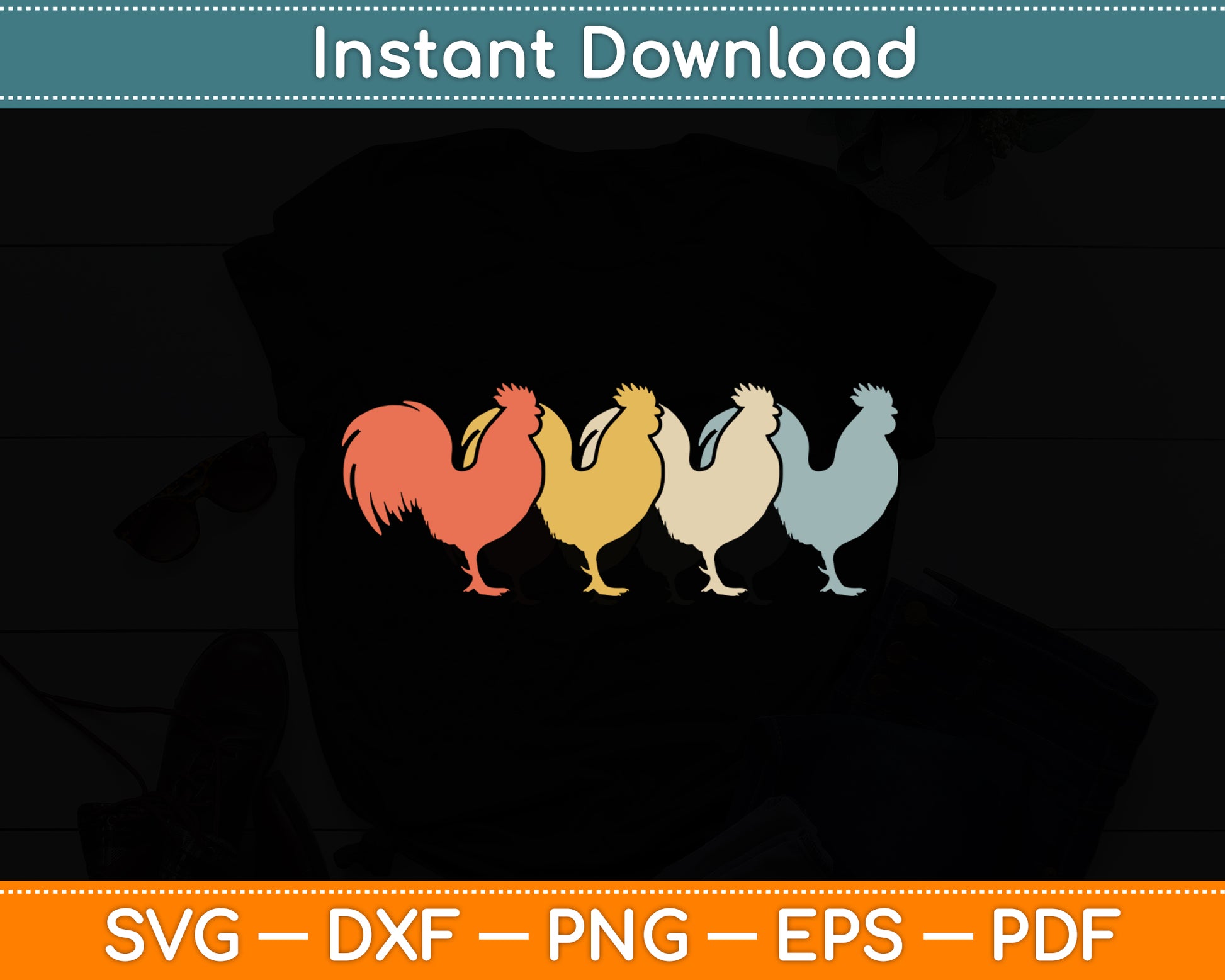 Vintage 1980s Retro Rooster Poultry Farmer Chicken Svg Png Dxf Digital Cutting File