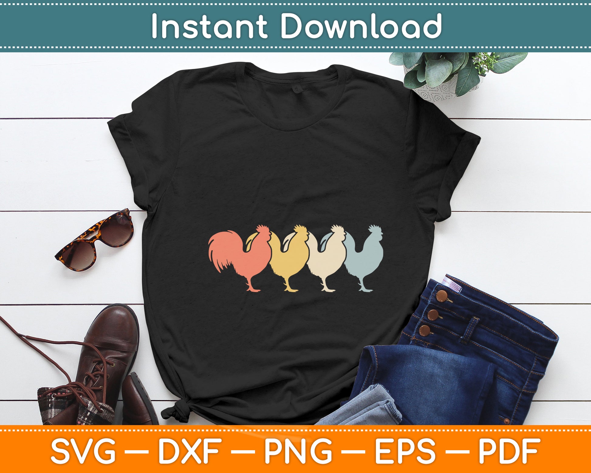 Vintage 1980s Retro Rooster Poultry Farmer Chicken Svg Png Dxf Digital Cutting File