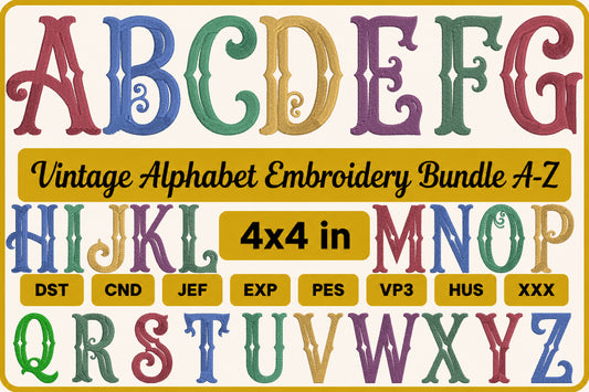 Vintage Alphabet Embroidery Bundle A-Z
