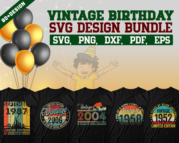 Vintage Birthday Svg Design, Svg Digital Cutting File
