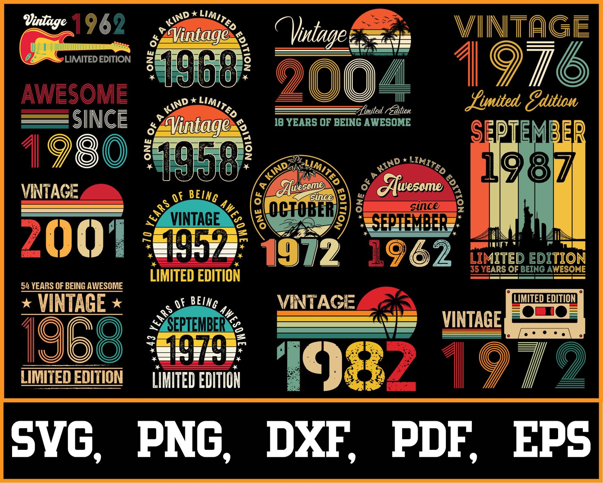 Vintage Birthday Svg Design, Svg Digital Cutting File