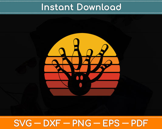 Vintage Bowling Pin & 80's Sun Retro Svg Png Dxf Digital Cutting File