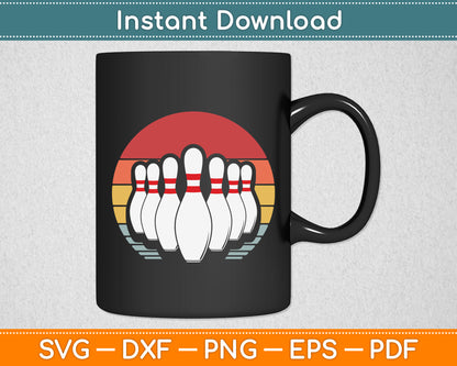 Vintage Bowling Pin & 80's Sunset Retro Svg Png Dxf Digital Cutting File
