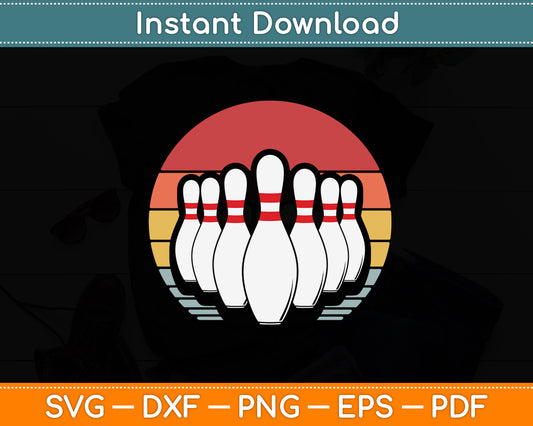 Vintage Bowling Pin & 80's Sunset Retro Svg Png Dxf Digital Cutting File
