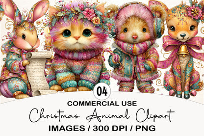 Vintage Christmas Animal Clipart PNG