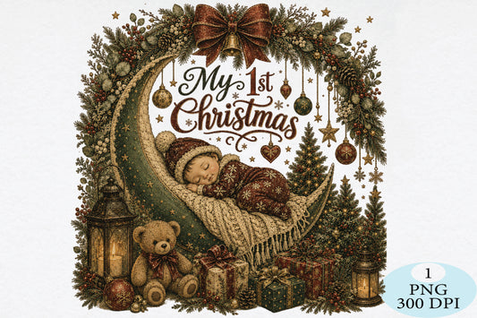 Vintage Christmas Baby Moon PNG