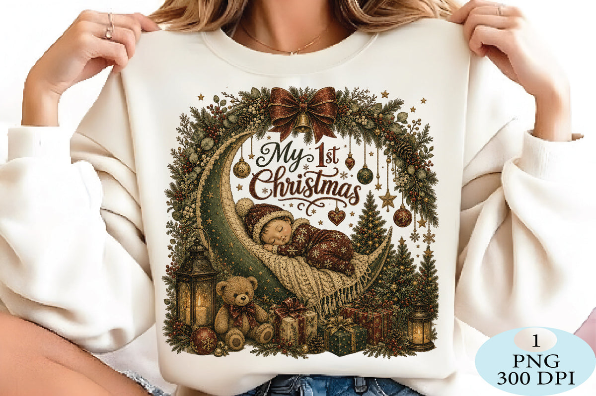 Vintage Christmas Baby Moon PNG