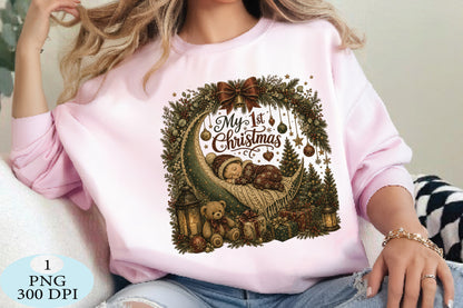 Vintage Christmas Baby Moon PNG